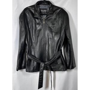 Wilsons Women’s Black Leather Jacket with Belt - Classic and Stylish Size L